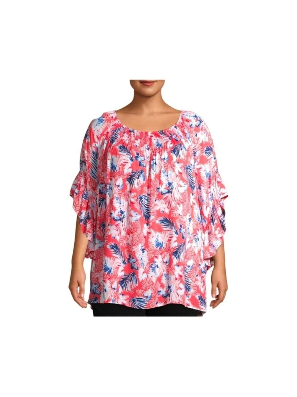 Terra & Sky Plus Size Boat Neck Floral Ruffle Sleeve Peasant Top NWT Size 1X